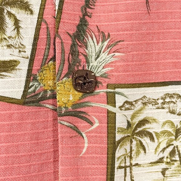 Bermuda Bay Tropical Palm Trees Pineapples 100% Silk Shirt Size L - Picture 7 of 16